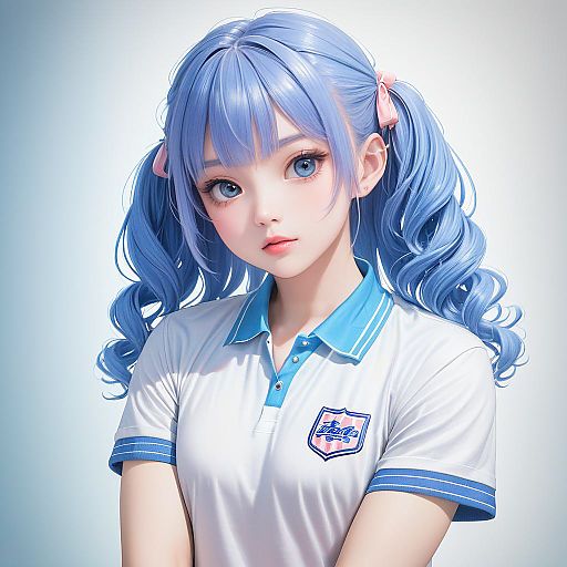 Blushing Idol with Curly Blue Hair Blushing Idol with Curly Blue Hair