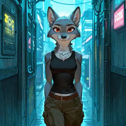 Expressive Female Wolf Fursona in Dystopian Art