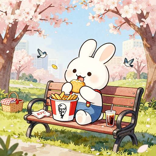 Playful Bunny Enjoying KFC Picnic