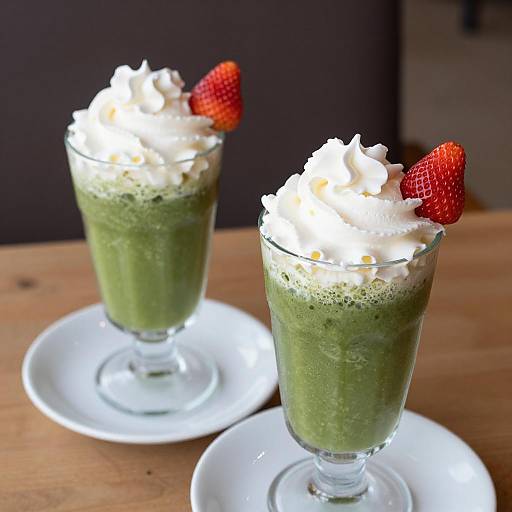 Green Smoothie with Whipped Cream and Strawberry