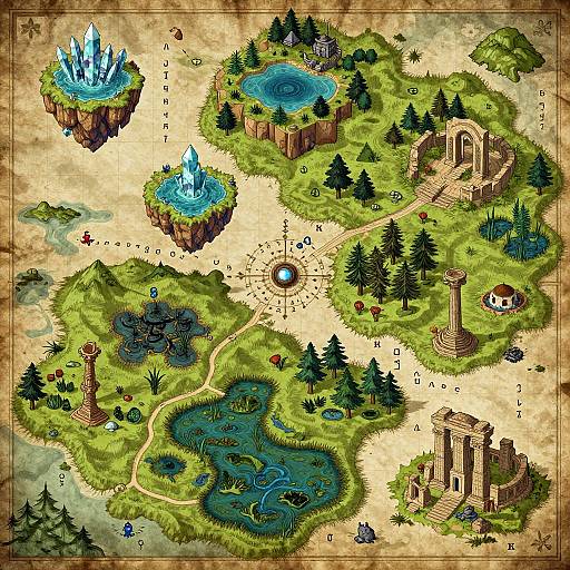 Vivid Fantasy Land Map with Terrains