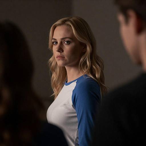 Serious Blonde Woman in Dim Lighting