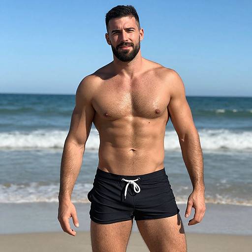 Muscular Bearded Man on Sunny Beach