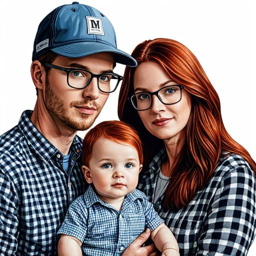 Young Family in Matching Checkered Shirts