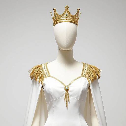 Mannequin in White and Gold Regal Outfit