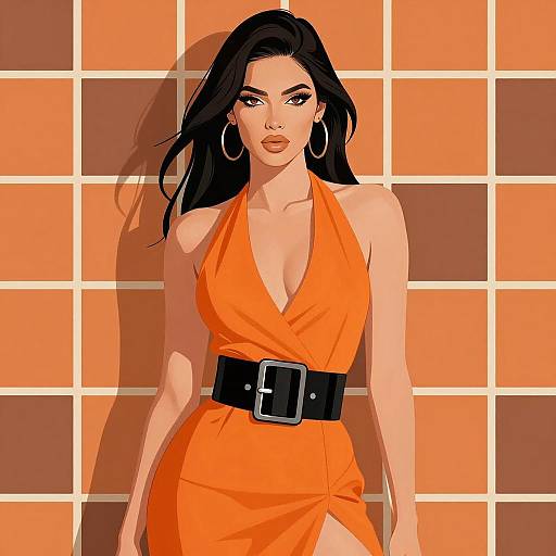 Confident Woman in Vibrant Orange Dress