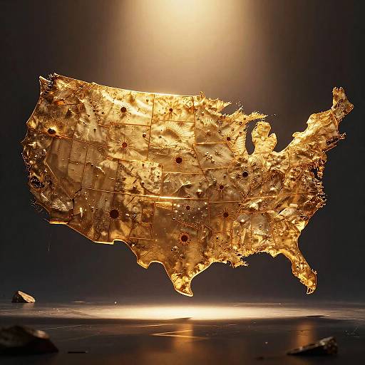 Golden Metallic Map of the United States