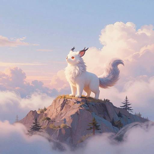 Pastel Fantasy Beast on Mountain Peak