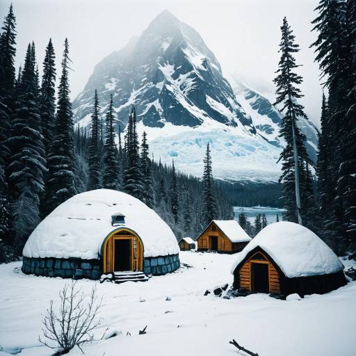 Snowbound Settlement by Glacier and Forest