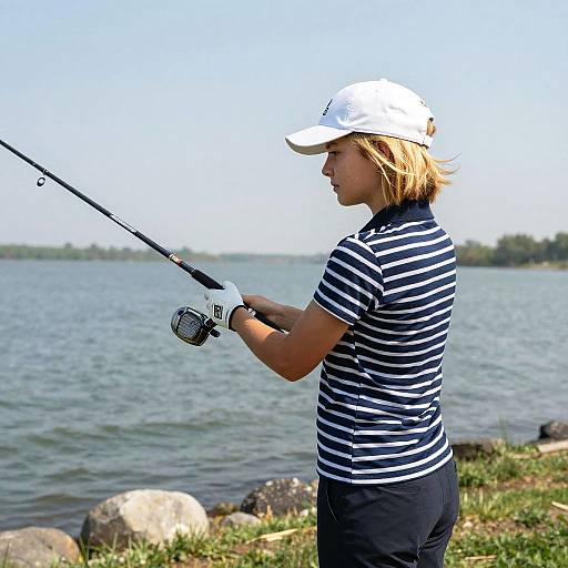 Realistic Girl Fishing by the Water