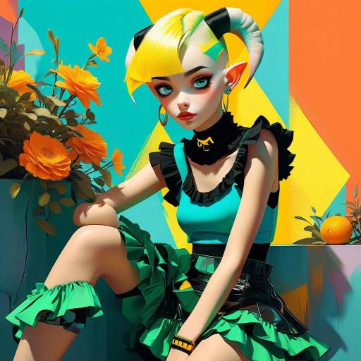 Colorful Anime Girl in Futuristic Room