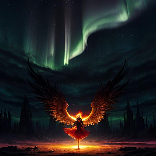Fiery-Winged Creature in Enchanted Forest
