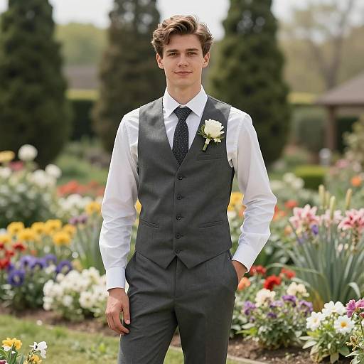 Handsome Groom in Formal Attire in Garden