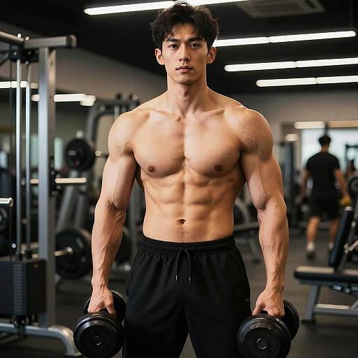 Muscular Man in Gym Setting