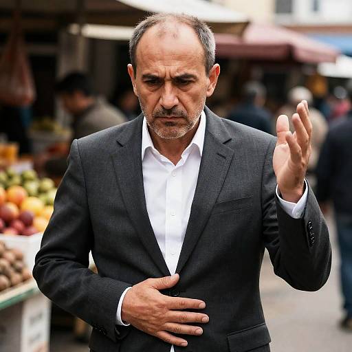 Serious Businessman in a Busy Market