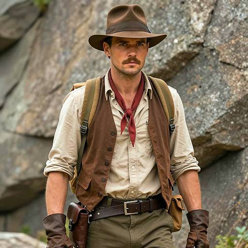 Male Adventurer in Outdoor Adventure Outfit