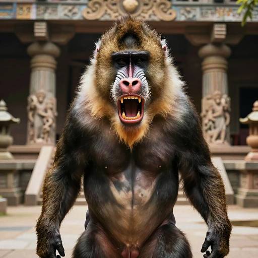 Realistic Roaring Mandrill Portrait