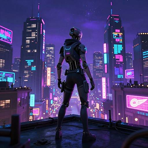 Cyberpunk Rooftop Metropolis 4K