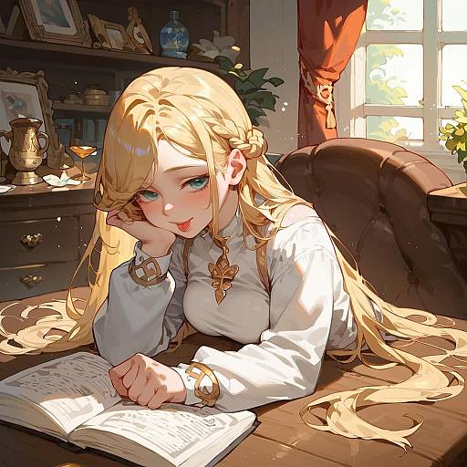 Cozy Drunk Blonde in Living Room