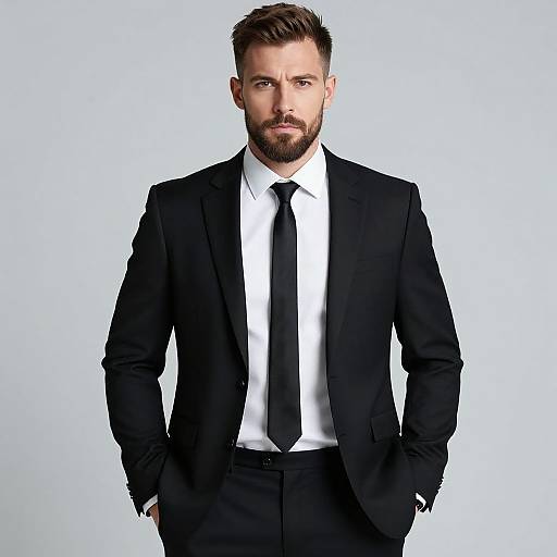 Handsome Bearded Man in Black Suit