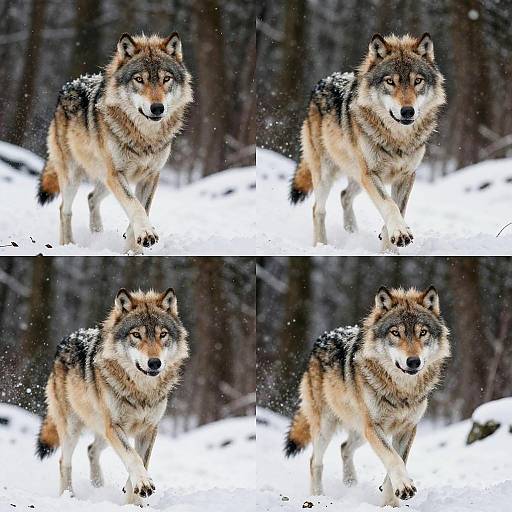 Dynamic Wolves in Snowy Night