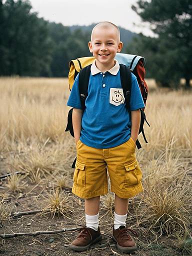 Smiling Boy in Charlie Brown Inspired Outfit Outdoors