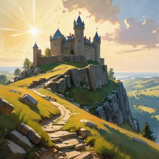 Medieval Castle on Hilltop at Sunset