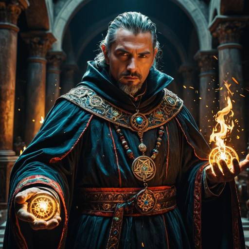 Photorealistic Alchemist with Glowing Mystical Symbols