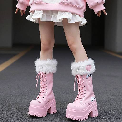 Pink Platform Boots with Fur Trim