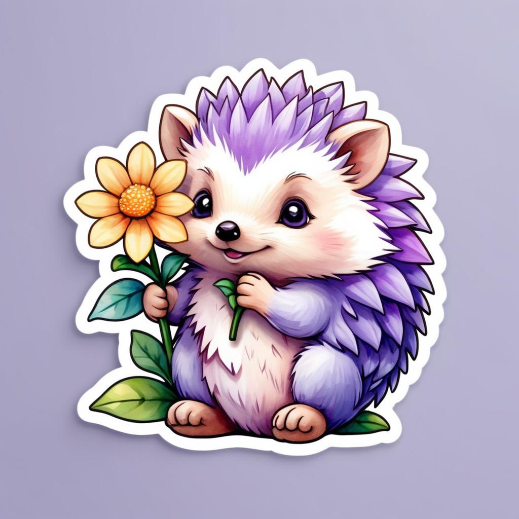 Cheery Lilac Hedgehog Kawaii Sticker