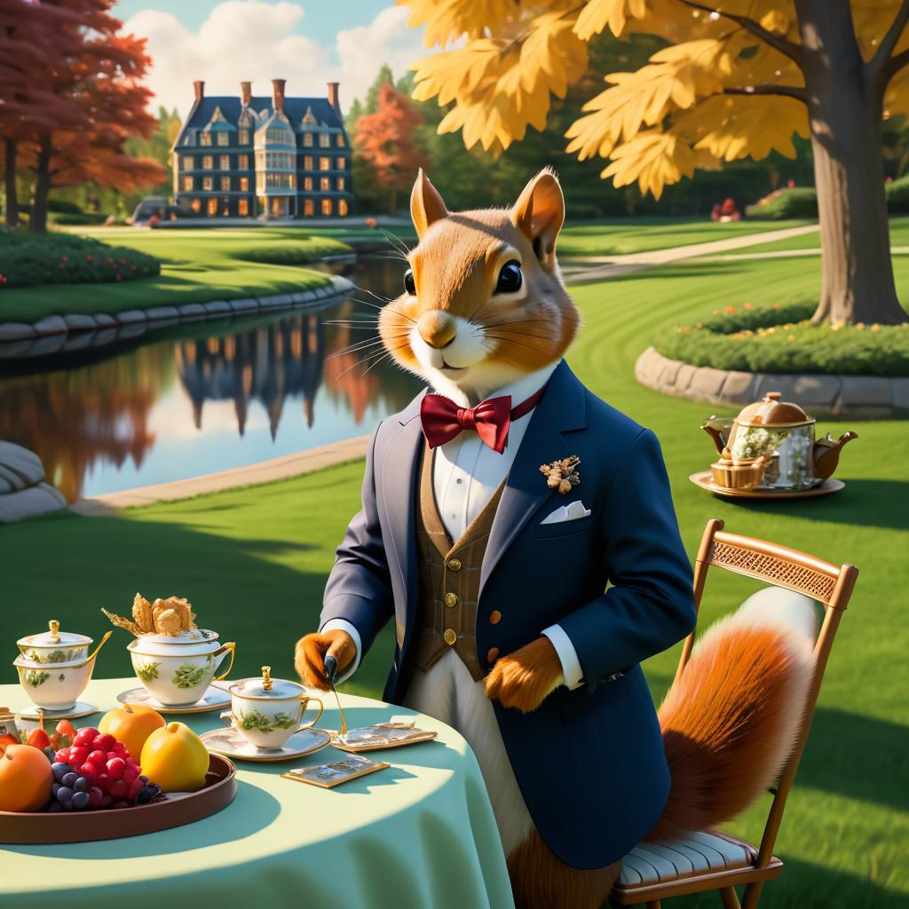 Dapper Squirrel in 1950s Picnic Scene