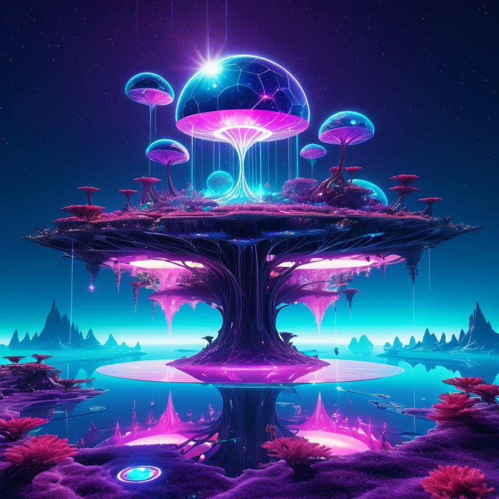 Surreal Alien Landscape with Gemstone Islands