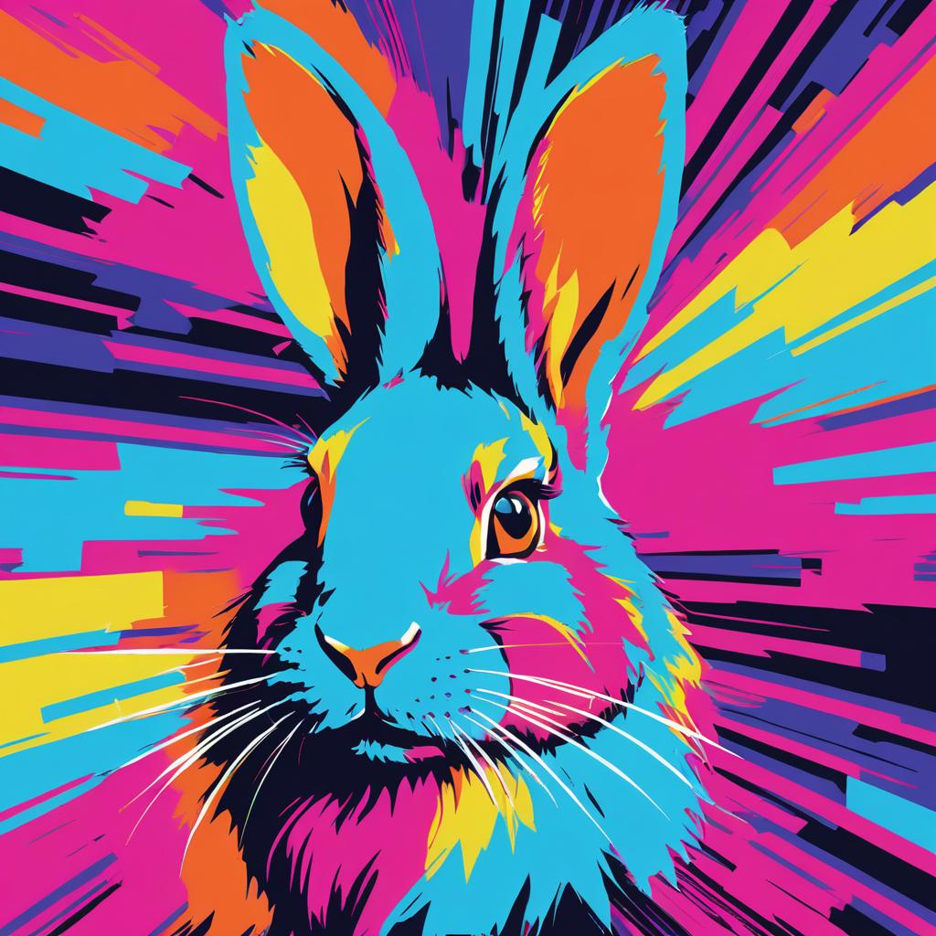 Vibrant Rabbit Head in Warhol Style