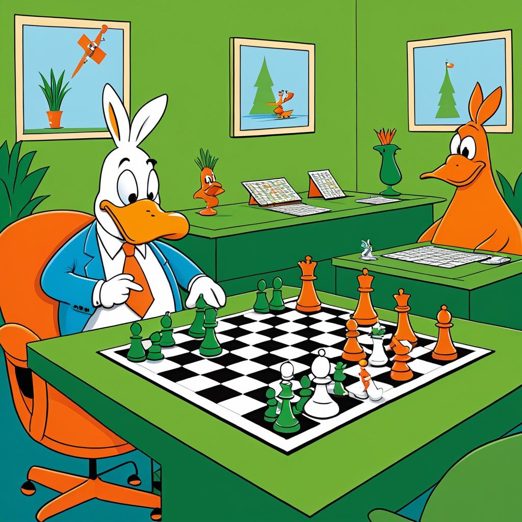 Quirky Cartoon: Duck and Rabbit Chess Game