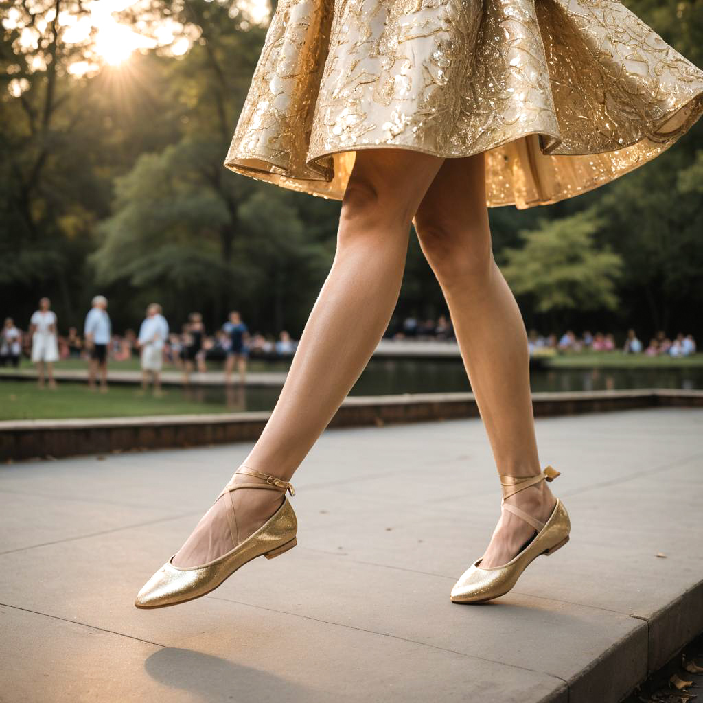 Elegant Dancer in Shimmering Gold Flats