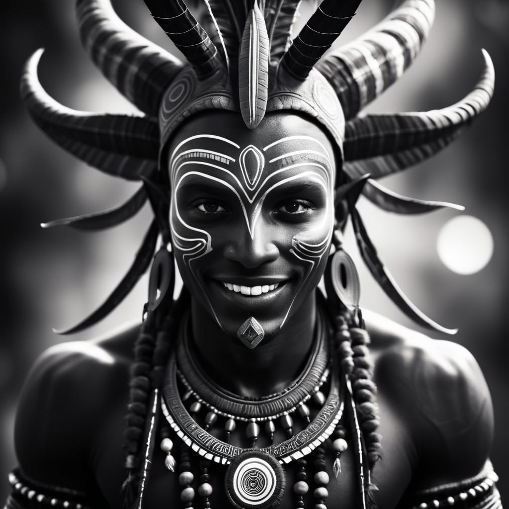 Majestic Shamanic Alien Portrait in Monochrome