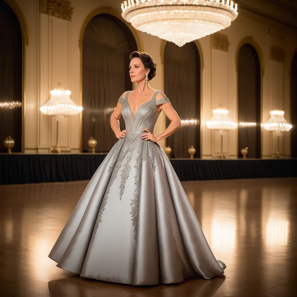 Elegant Woman in Grand Ballroom Setting