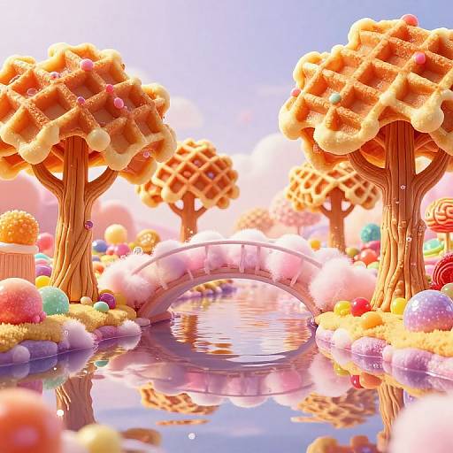 Whimsical Edible Dreamscape with Waffle Trees