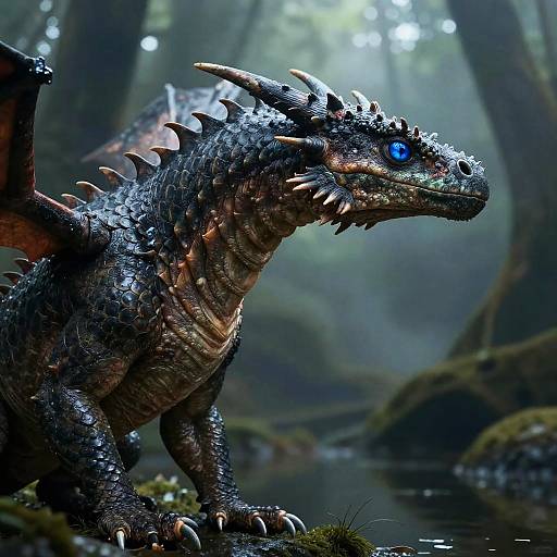 Realistic Dragon Monster in Swamp