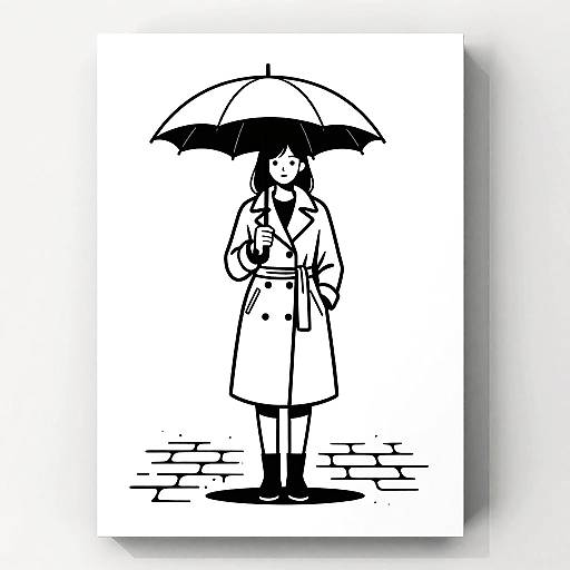 Minimalist Line Art of Woman with Umbrella
