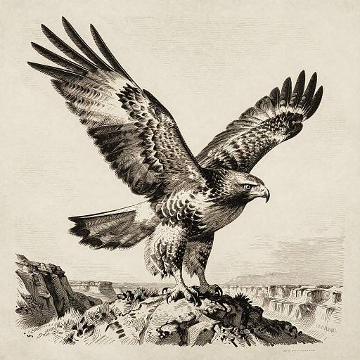 Monochrome Red-Tailed Hawk Relief Print
