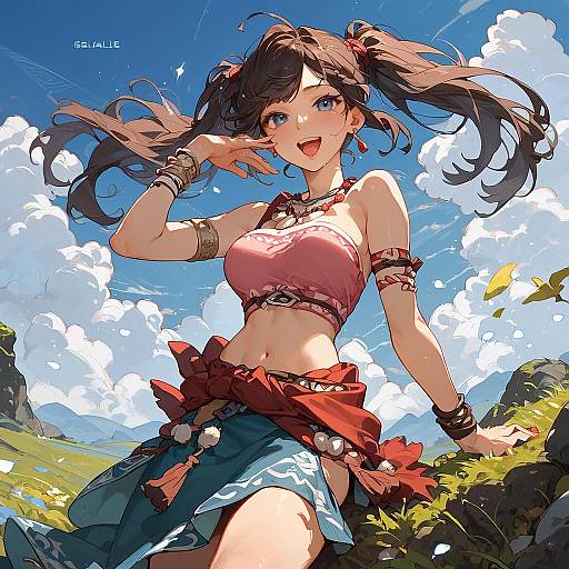 Happy Anime Girl in Nature Scene