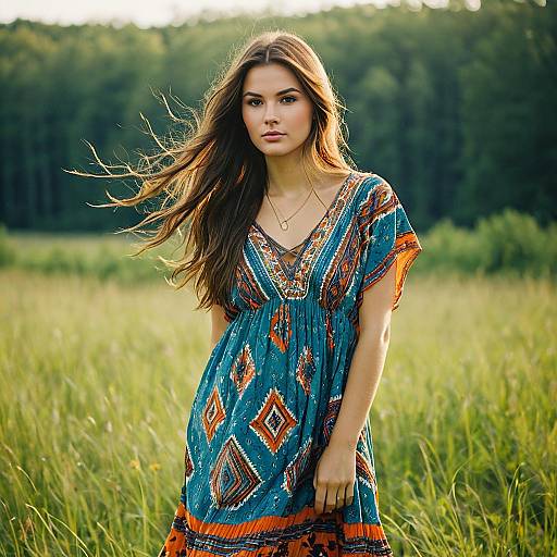 Photorealistic Summer Woman in Bohemian Dress