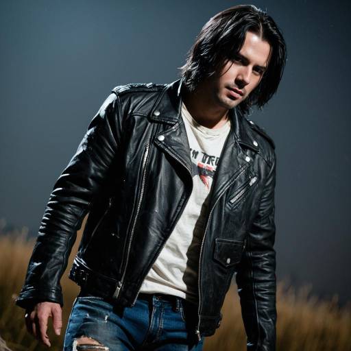 Rugged Man in Leather Jacket at Night