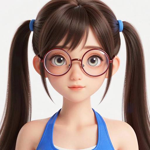 3D Realistic Girl Portrait with Twin Tails