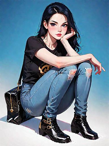 Stylish Woman in Casual Outfit Sitting