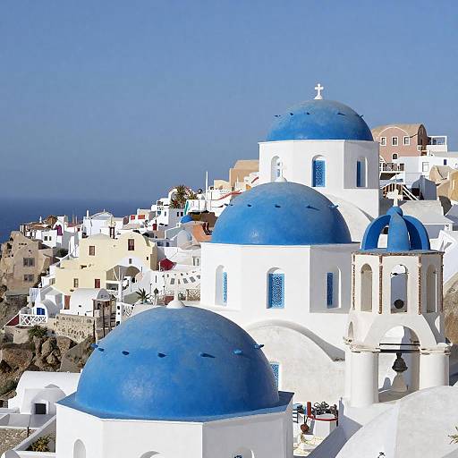 Sunlit Greek Village with Blue Domes
