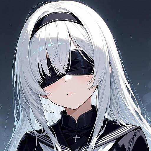 Solo White-Haired Girl with Blindfold