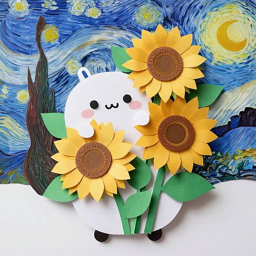 Kawaii Sunflower Bouquet in Van Gogh Style