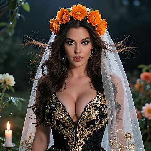 Elegant Woman in Moonlit Garden